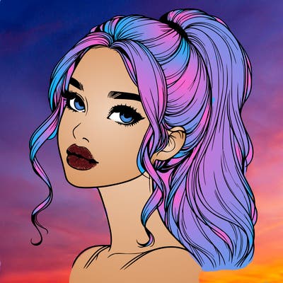 realistic girl with a ponytail on her hair and lips