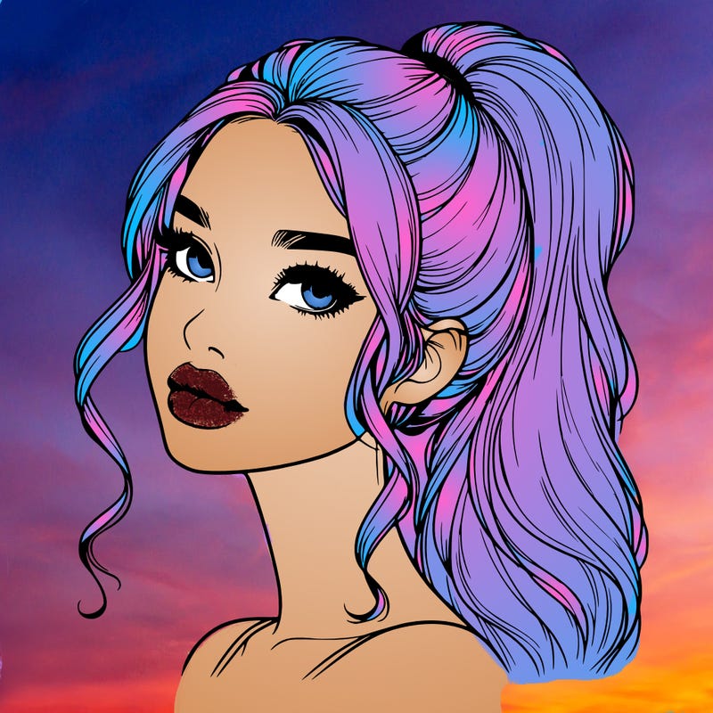 realistic girl with a ponytail on her hair and lips