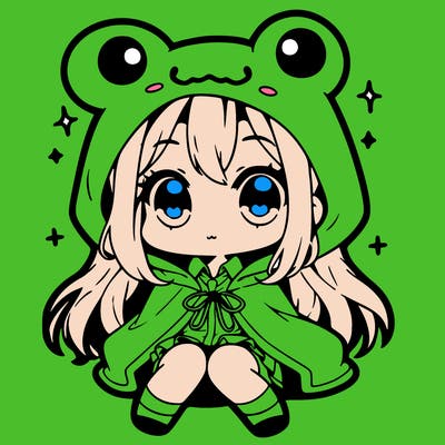 chibi girl with frog hoodie