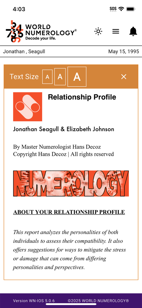 World Numerology Collection II - World Numerology app relationship compatibility profile report