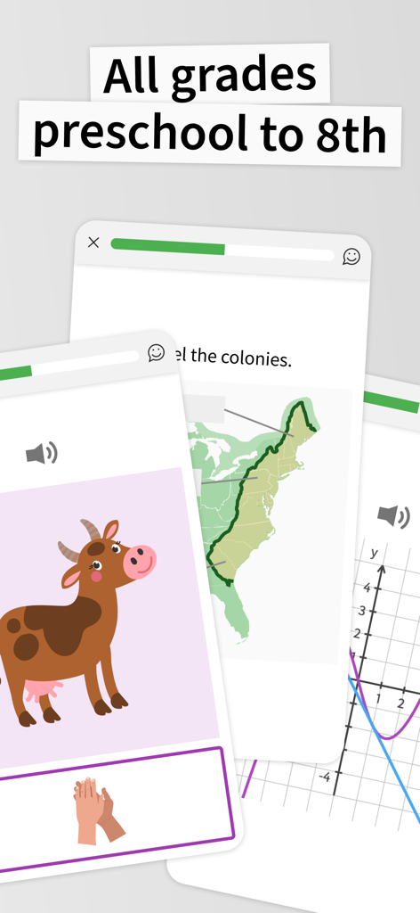 Overview of ANTON app educational exercises for preschool to 8th grade