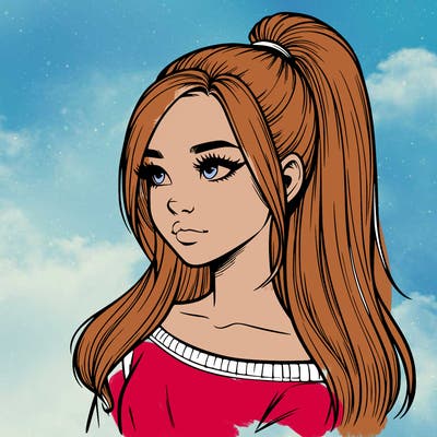 realistic girl with a high ponytail