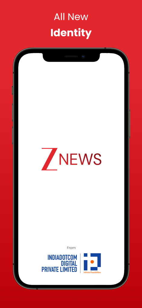 Zee News Live - Zee News Live app startup screen featuring the Z News logo on an iPhone with a red background.