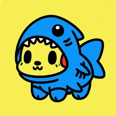 cute dog wearing a shark costume