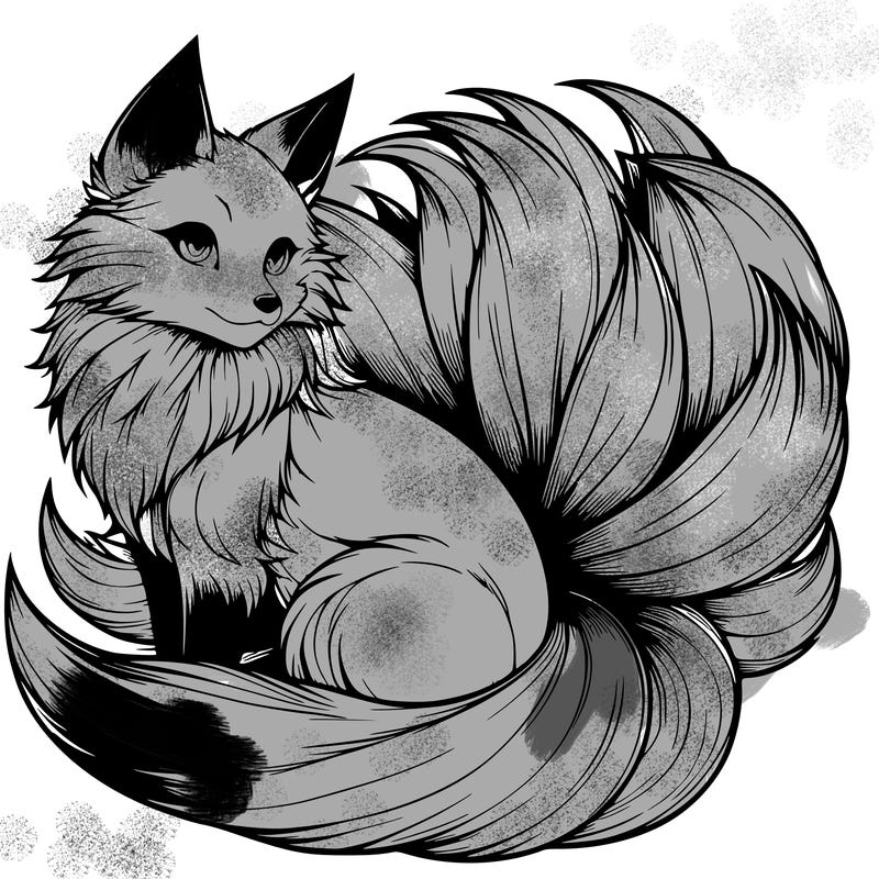 realistic detailed 9 tailed anime fox