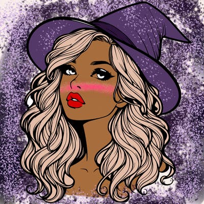 realistic witch girl with wavy hair and lips