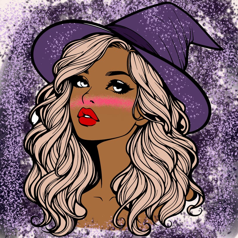 realistic witch girl with wavy hair and lips