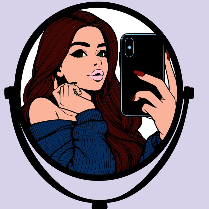 realistic girl taking mirror selfie beautiful