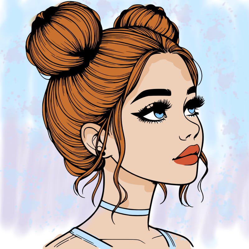 realistic girl with buns on the top of her head
