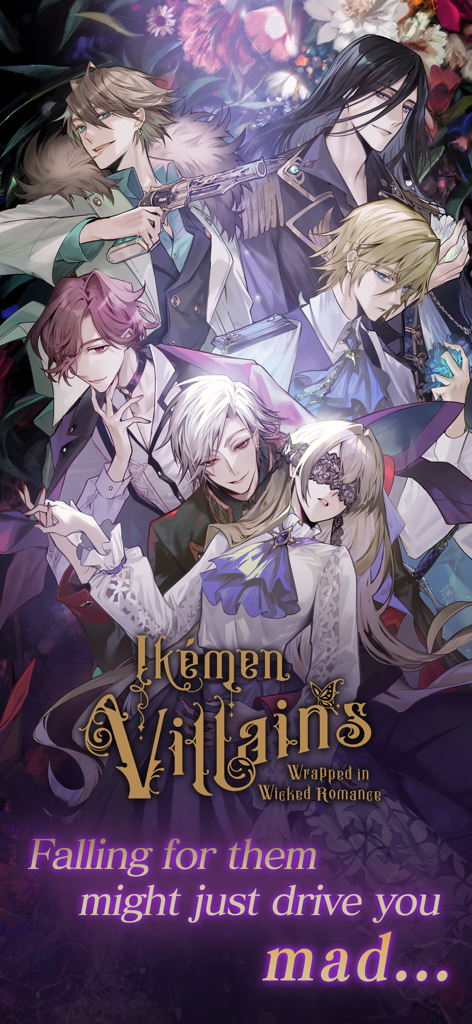 Illustrative poster of male characters from Ikemen Villains Wrapped in Wicked Romance