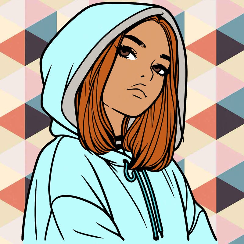 a realistic girl in a hoodie