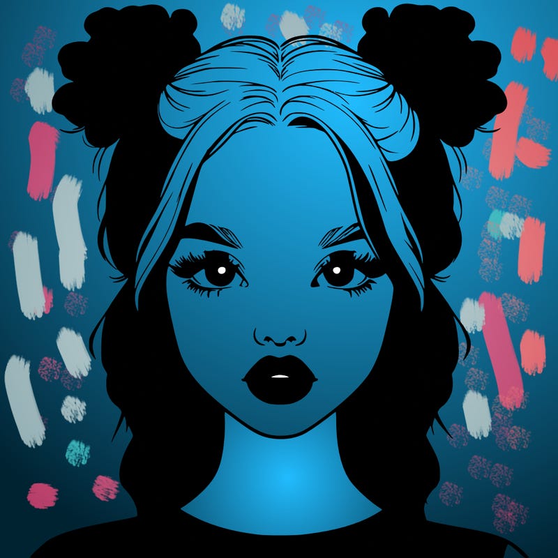 realistic girl with two buns in hair and lips