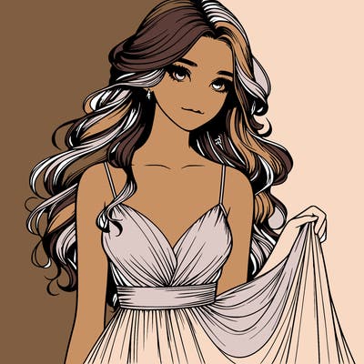realistic girl in flowy silky prom dress