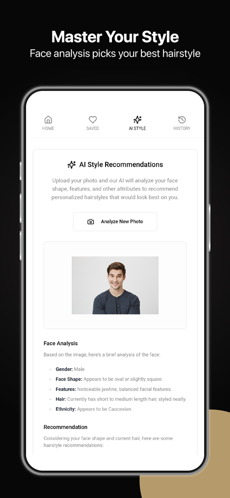 Men's Hairstyles - Face Guide - パーソナライズされた男性のヘアスタイルのおすすめのためのAI搭載顔型分析