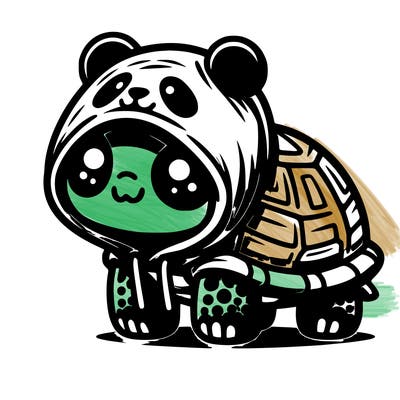 show me a picture of a turtle wearing a panda hoodie