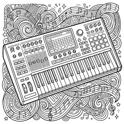 Dive into the world of music production with this incredibly detailed Keyboard Workstation coloring page. Perfect for aspiring producers, musicians, and anyone who loves intricate musical designs.