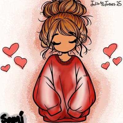 girl with baggy sweatshirt and messy bun