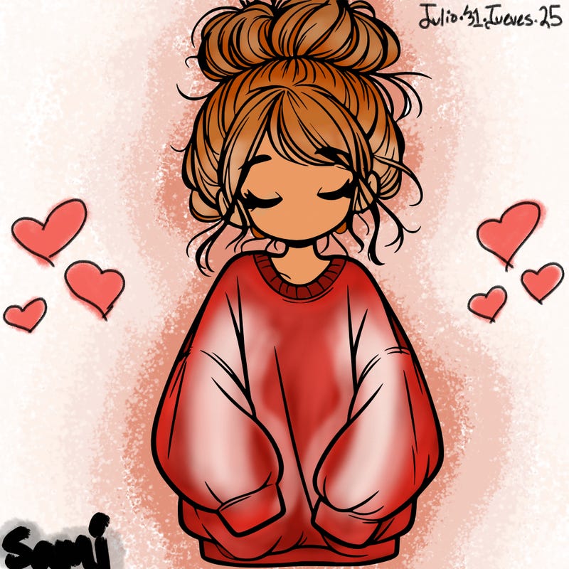 girl with baggy sweatshirt and messy bun