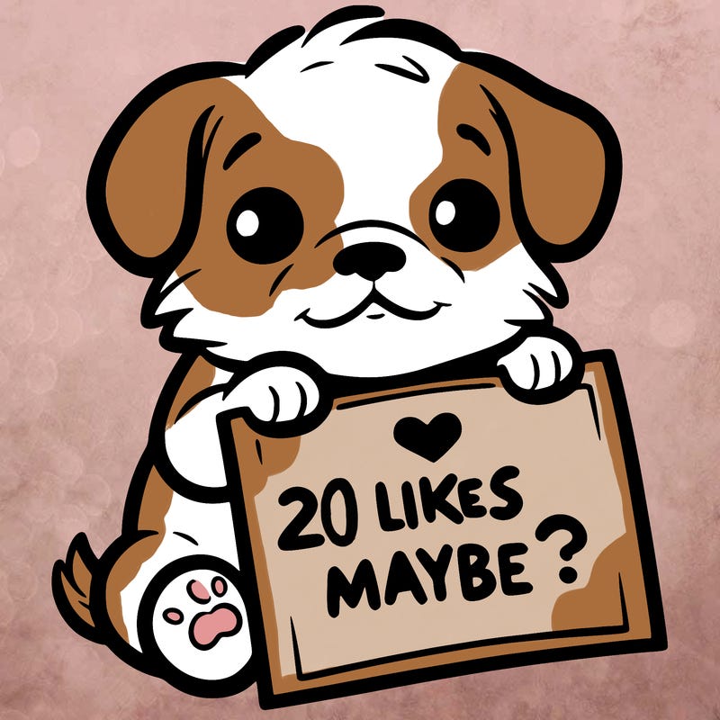 a puppy holding a sign that says 2 likes maybe?