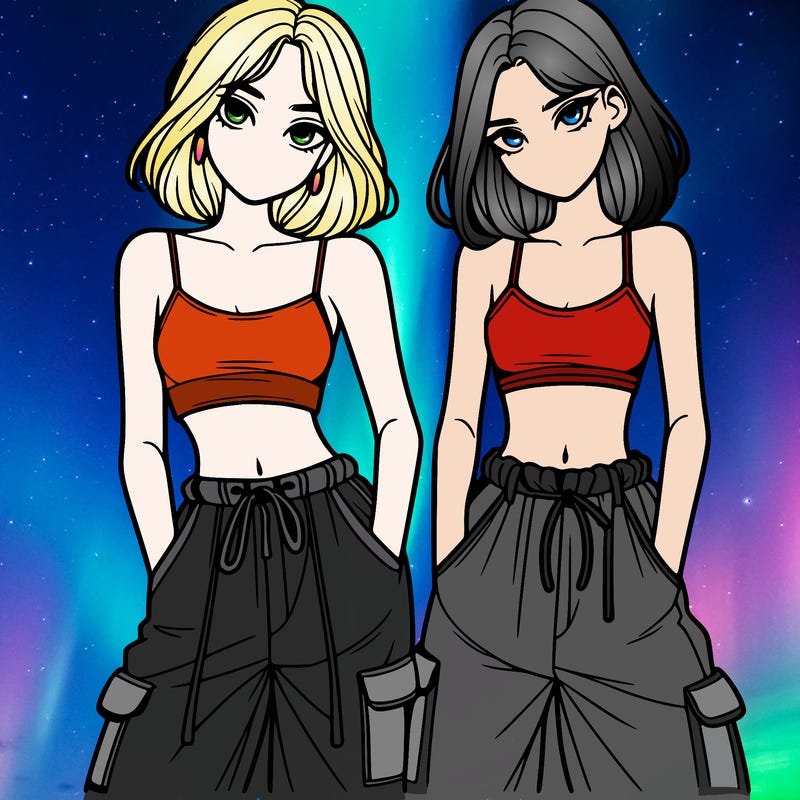 two girls with crop top with baggy pants
