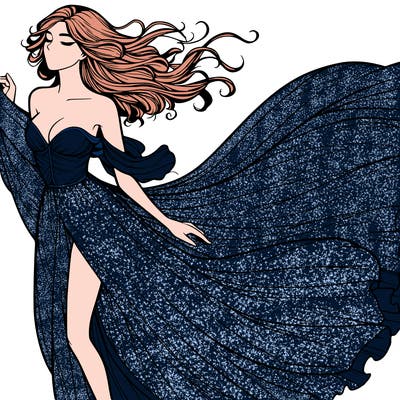 realistic woman in dress flowing the the wind