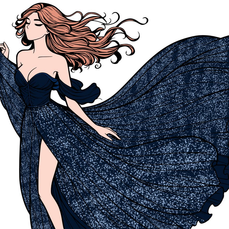 realistic woman in dress flowing the the wind