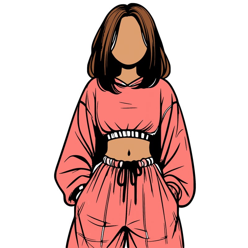 realistic girl faceless with baggy pants and a crop top