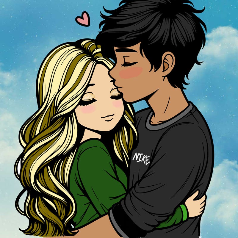 a realistic couple boy and girl hugging and kissing