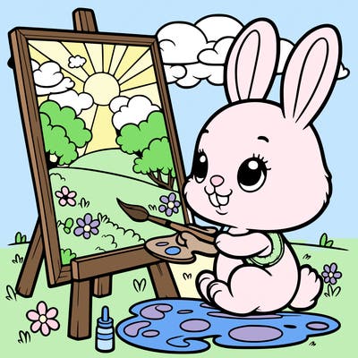 rabbit painting a picture