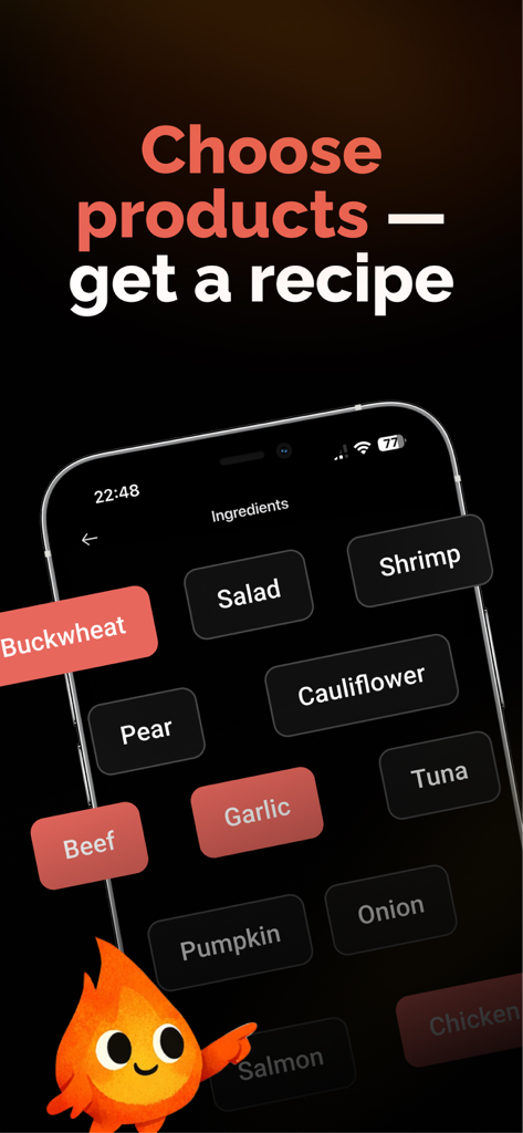 lopu: Weekly Meal Plan & Prep - Lopu app screen for choosing ingredients to get a personalized recipe