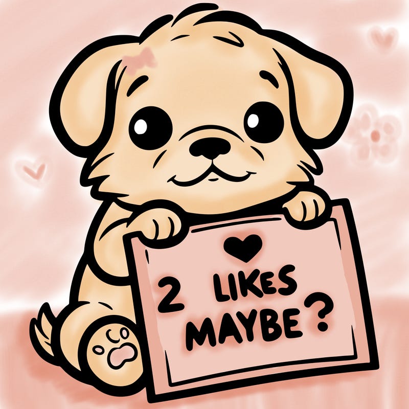a puppy holding a sign that says 2 likes maybe?