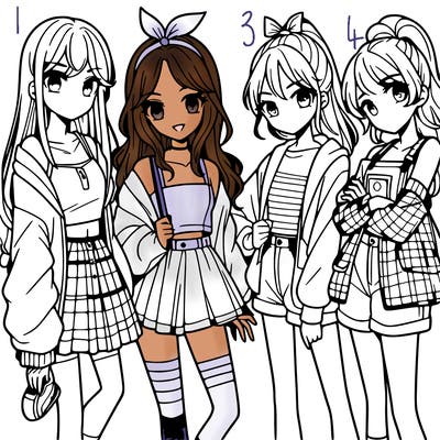 teen manga girls group of 4