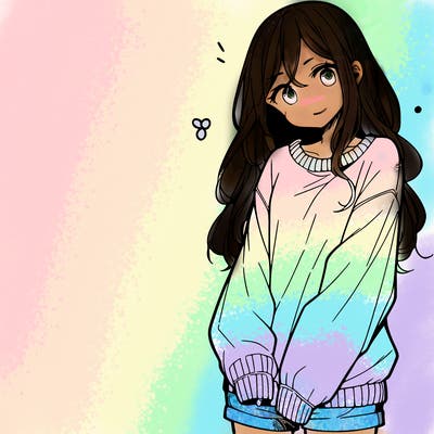manga teen girl  in a sweater and baggy pants