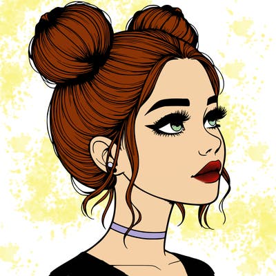 realistic girl with buns on the top of her head