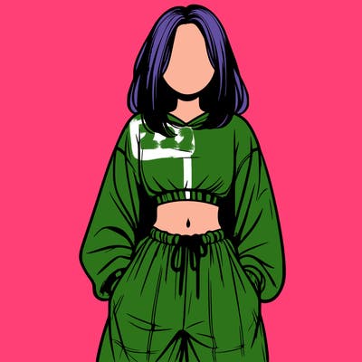 realistic girl faceless with baggy pants and a crop top