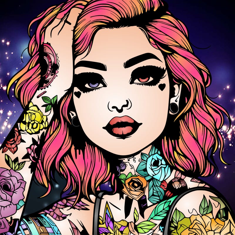 realistic girl with tattoos all over