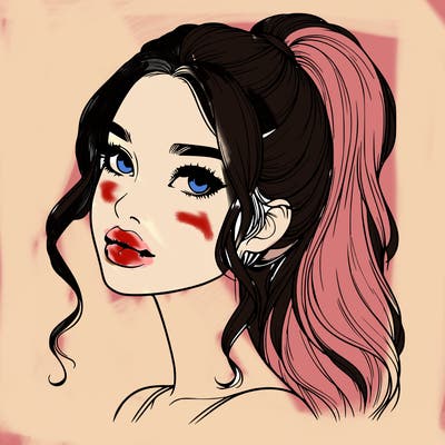 realistic girl with a ponytail on her hair and lips