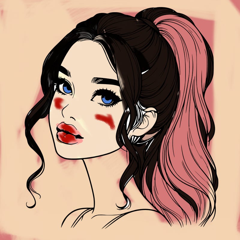 realistic girl with a ponytail on her hair and lips