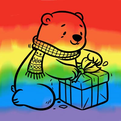 polar bear wrapping a present