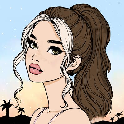 realistic girl with a ponytail on her hair and lips