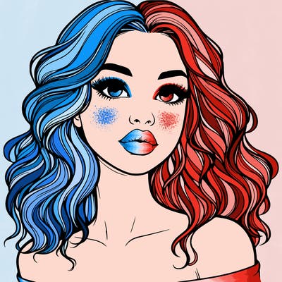 realistic girl with wavy hair and lips