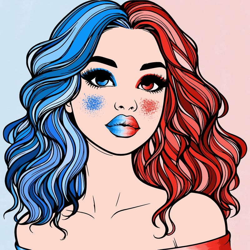 realistic girl with wavy hair and lips