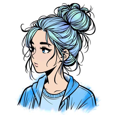 realistic teenage girl with a messy bun