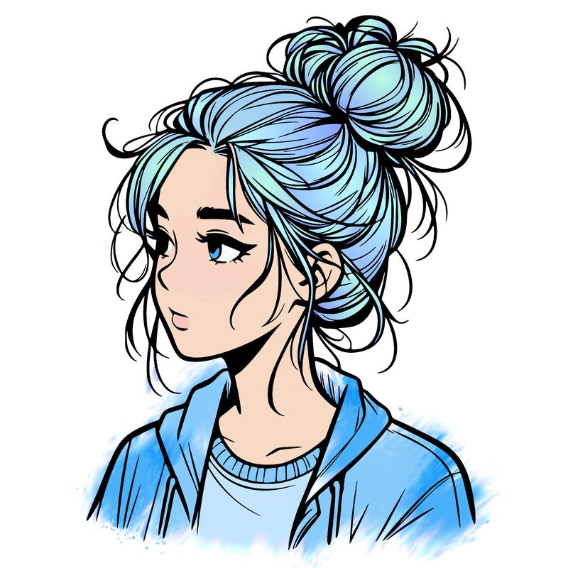 realistic teenage girl with a messy bun