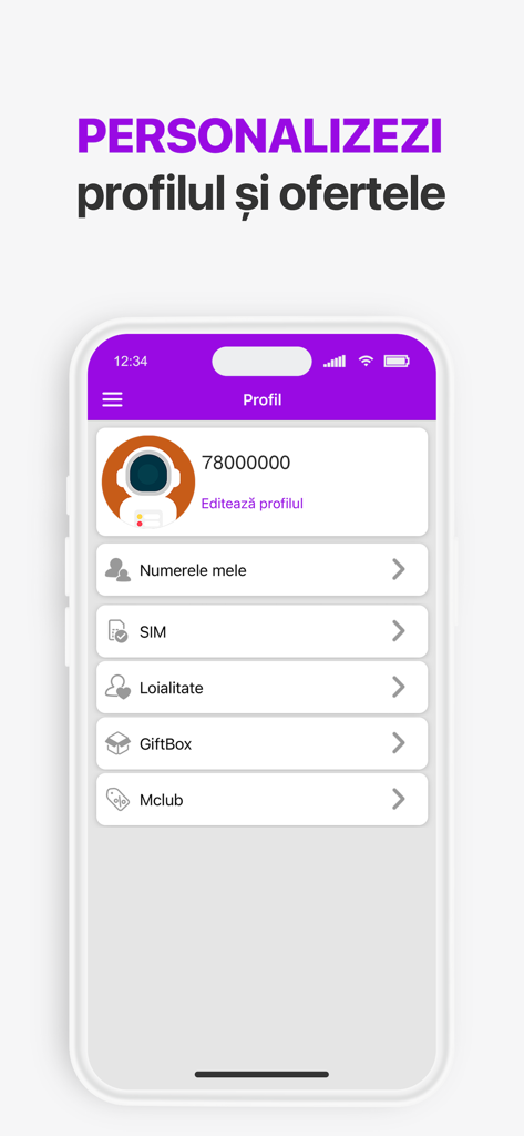 my moldcell - My Moldcell app profile screen displaying user account details and loyalty program options