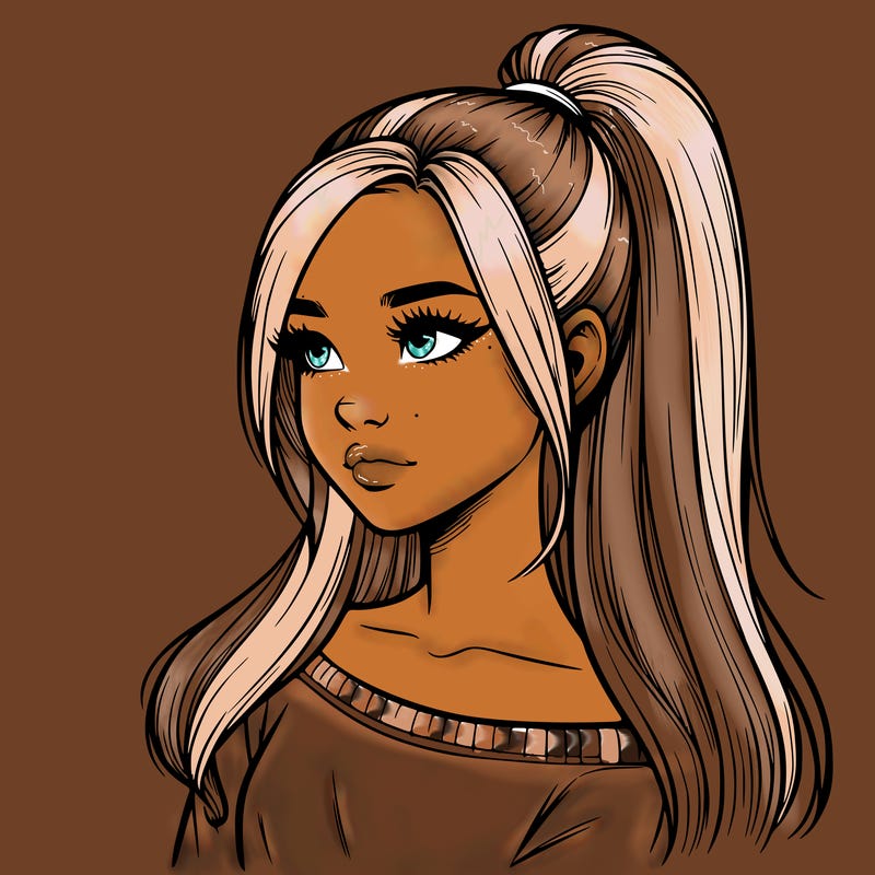 realistic girl with a high ponytail