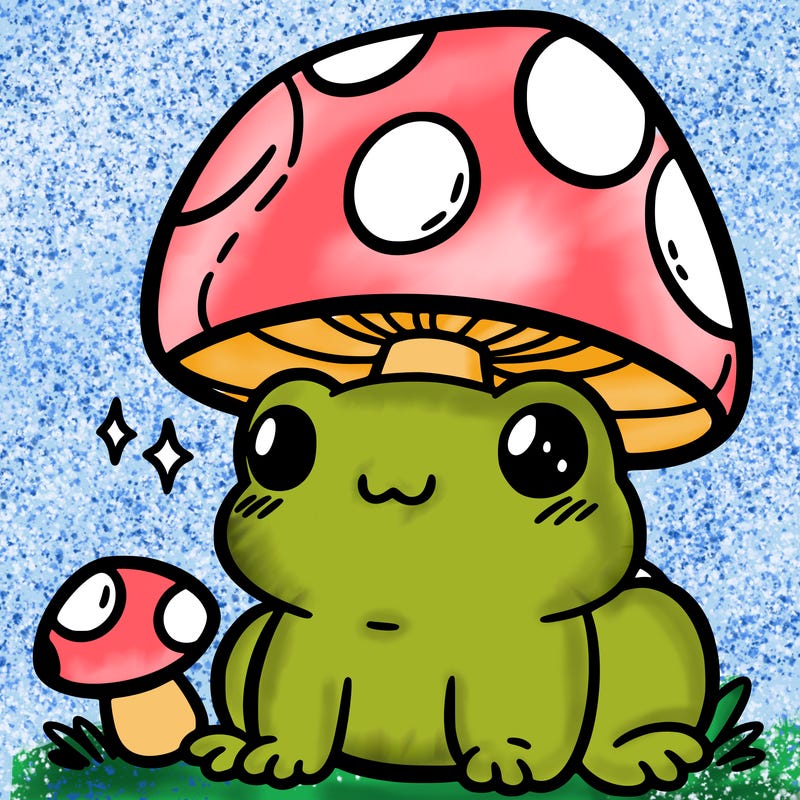 a cute frog with a mushroom hat