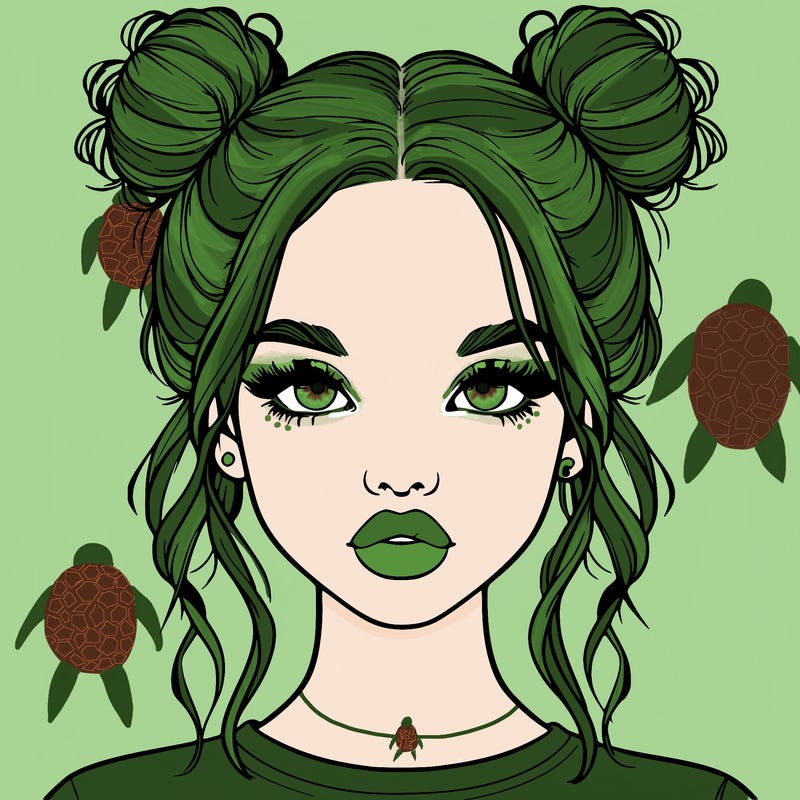 realistic girl with two buns in hair and lips