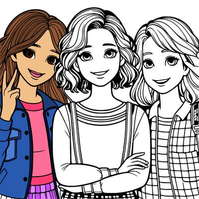 a girl with friends realistic