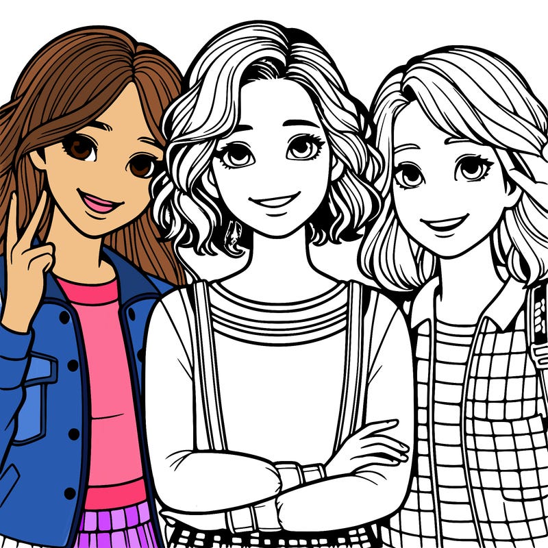 a girl with friends realistic